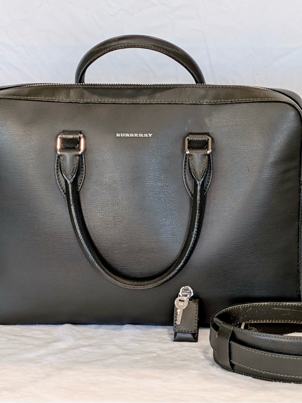 Burberry Olive Green Leather Briefcase with Removable Strap